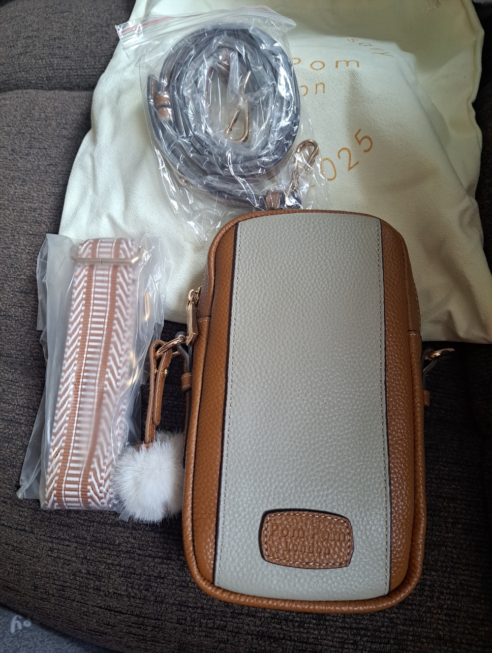 Pom Pom London Two-Tone Maple and Stone Women’s Crossbody Phone Bag